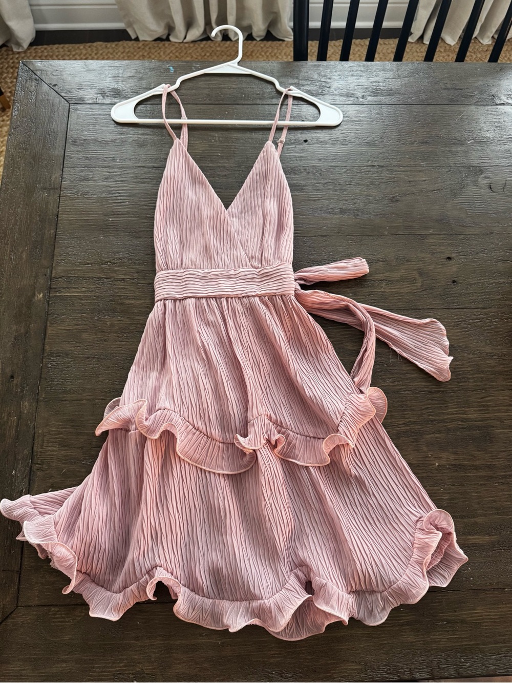 Pleated Pink Ruffle Tiered Dress